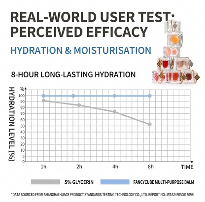 Chart comparing hydration levels of 5% glycerin and Fancycube multi-purpose balm over time